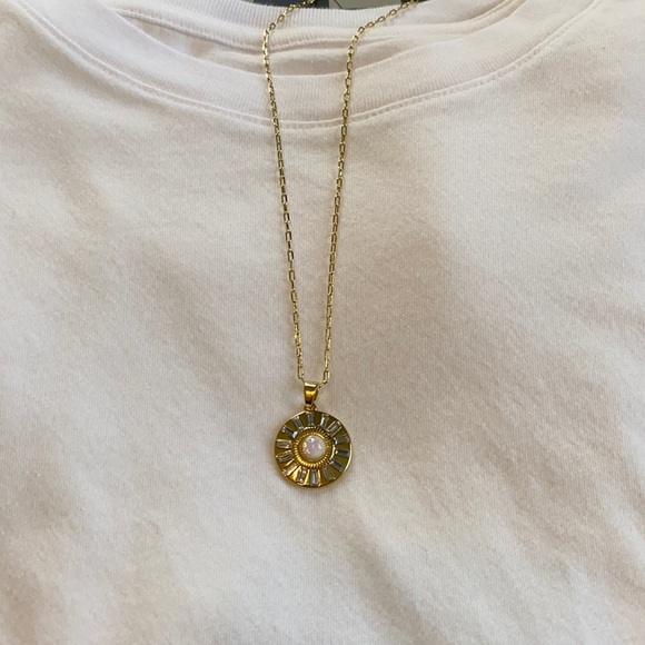 Opal Rhinestone Gold Necklace and Coil Bangle Bracelet #105 - Picture 3 of 9